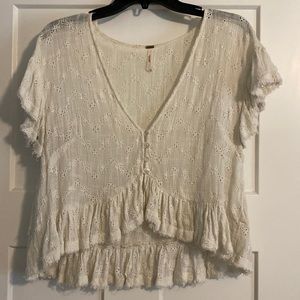 Free people ivory floral crop top